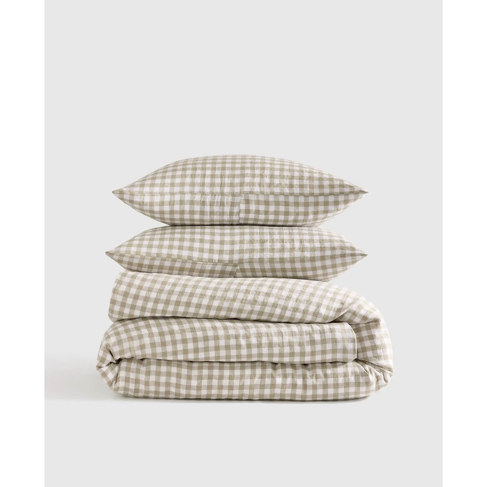 Quince 100% European Linen Willowleaf Gingham Duvet Cover Set Twin Bedding NWOT